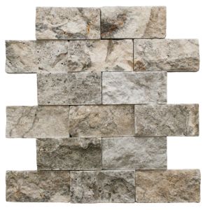 FREE SHIPPING - Silver Travertine 2x4 Splitface Mosaic