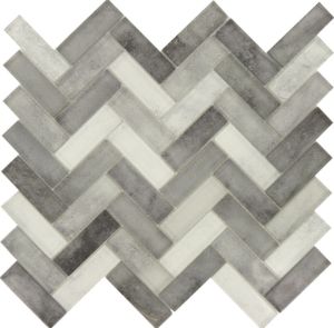 Misty Gray Herringbone Glass Mosaic Tile