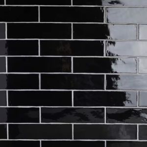 FREE SHIPPING - Eternity Nero 3x12 Handcrafted Wavy Subway Tile - Glossy