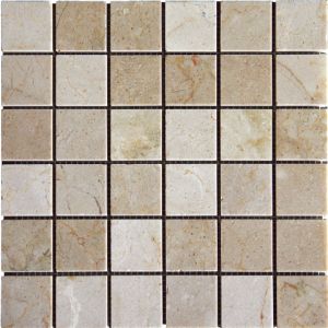 FREE SHIPPING - Crema Marfil 2x2 Tumbled Mosaic