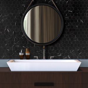 FREE SHIPPING - Negro Marquina 3" Hexagon Polished Mosaic