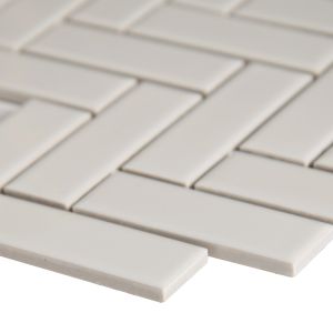 Domino White Glossy Herringbone Mosaic