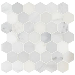 Carrara White 2" Hexagon Polished