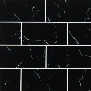 FREE SHIPPING - Nero Marquina 3x6 Glass Subway Tile