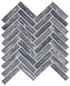 Shimmering Silver Herringbone Glass Tile