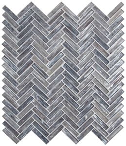 Shimmering Silver Herringbone Glass Tile