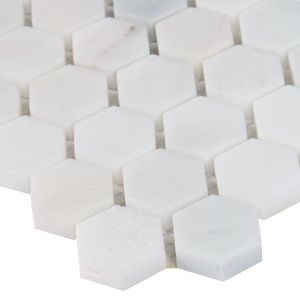 Carrara White 1" Hexagon Polished