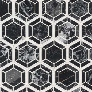 Hexagono Nero Polished Marble Mosaic