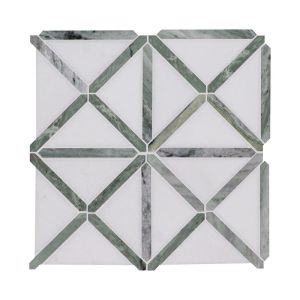 FREE SHIPPING - Verdant Green 12X12 Geometrica Pattern Polished Marble Tile