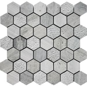 FREE SHIPPING - Haisa Blue 2" Multi Finish Hexagon Mosaic Tile