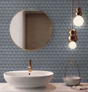 FREE SHIPPING - Gray Sanskrit 3D 2" Hexagon Polished Mosaic