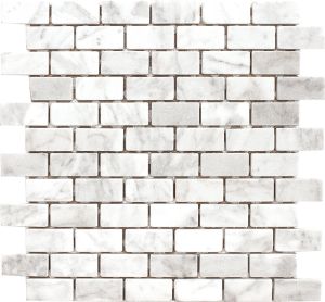 FREE SHIPPING - Carrara White 1x2 Tumbled Mosaic Tile