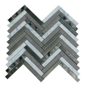 Arrowhead 1x3 Steel & Marble Herringbone Mosaic